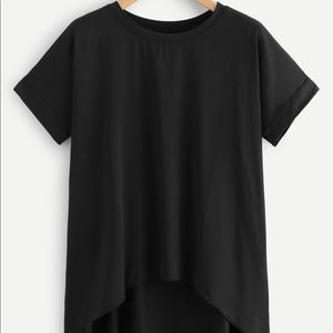 SHEIN plain black solid dip hem t-shirt